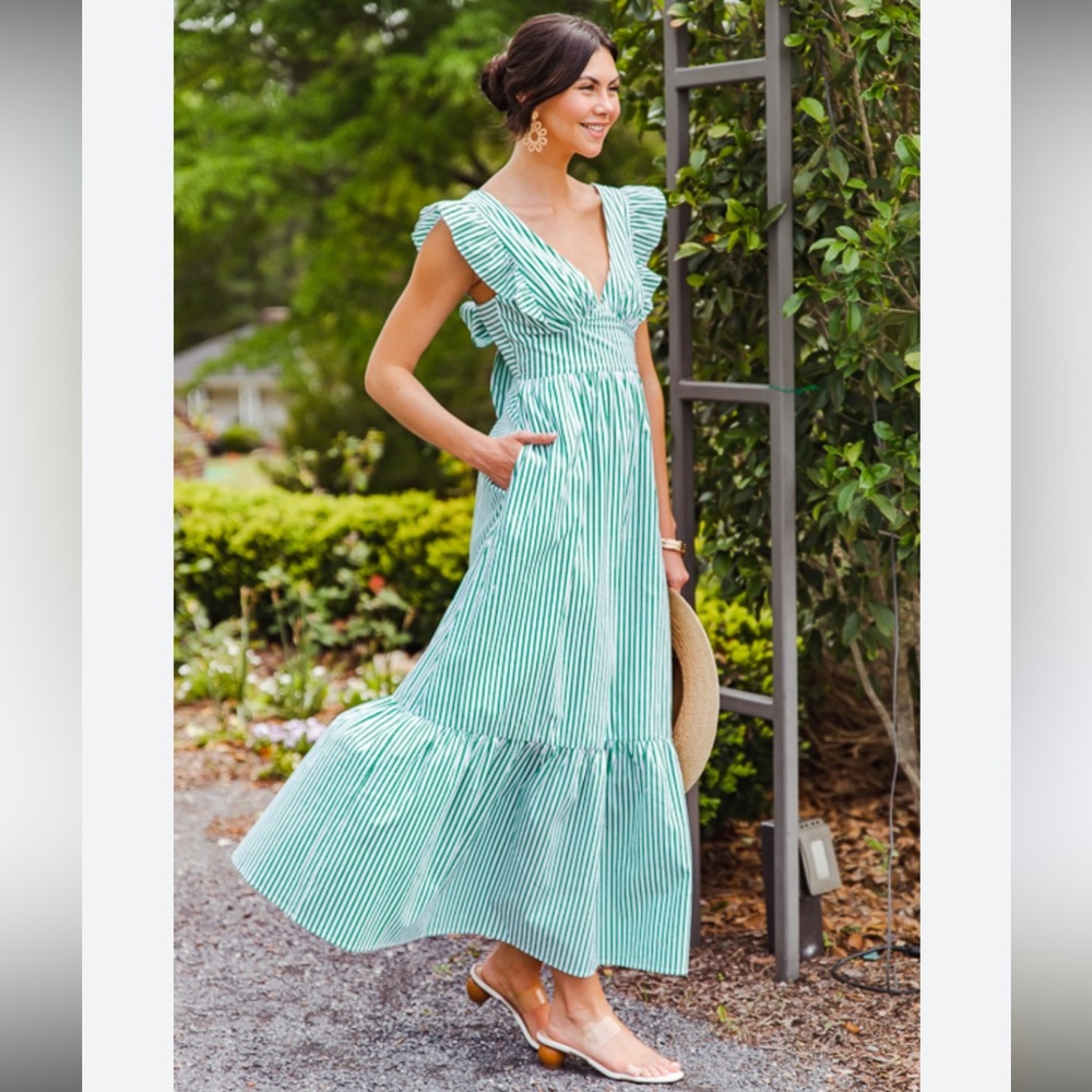 Skies Are Blue Jade Striped Maxi Dress